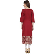 Maroon 3/4 sleeve cotton A-Line kurta