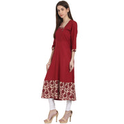 Maroon 3/4 sleeve cotton A-Line kurta