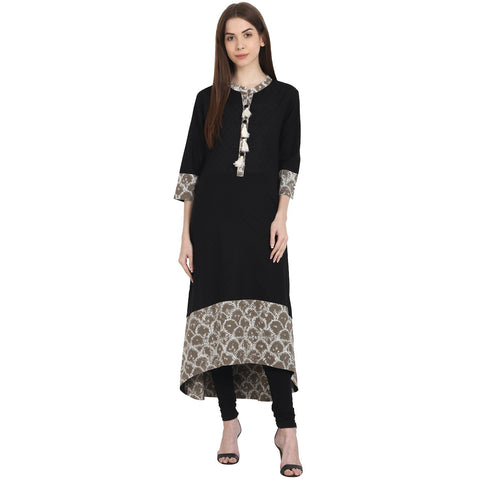 Black 3/4 sleeve cotton low high kurta
