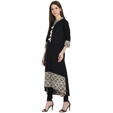 Black 3/4 sleeve cotton low high kurta