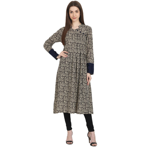 Coffee brown printed Full sleeve rayon A-line kurta