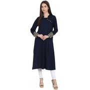 Blue full sleeve cotton A-line kurta
