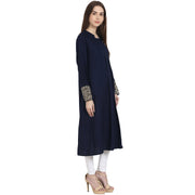 Blue full sleeve cotton A-line kurta