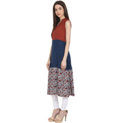 Multi printed sleevless cotton A-Line kurta