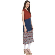 Multi printed sleevless cotton A-Line kurta