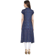 Blue printed cap sleeve rayon front open kurta