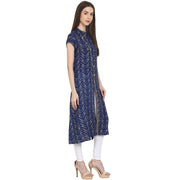 Blue printed cap sleeve rayon front open kurta