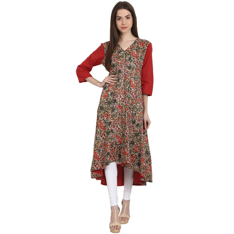 Multi printed 3/4 sleeve cotton low high kurta