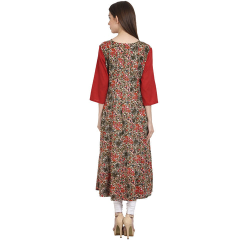 Multi printed 3/4 sleeve cotton low high kurta