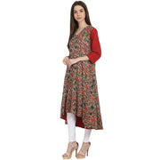 Multi printed 3/4 sleeve cotton low high kurta