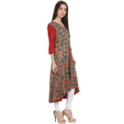 Multi printed 3/4 sleeve cotton low high kurta