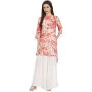 Peach printed 3/4 sleeve low high  cotton Kurta