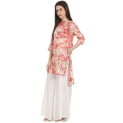 Peach printed 3/4 sleeve low high  cotton Kurta
