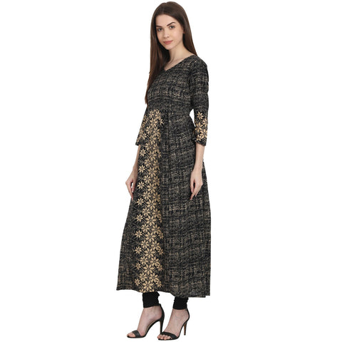 Dark grey printed 3/4 sleeve cotton kurta