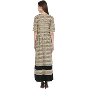 Beige printed half sleeve cotton long kurta