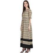 Beige printed half sleeve cotton long kurta