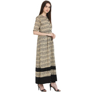 Beige printed half sleeve cotton long kurta