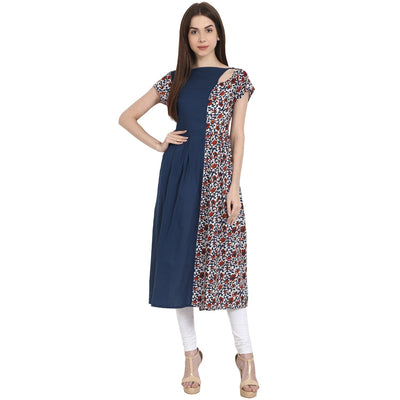 Nayo Women Printed Multi Sleeveless Boat Neck Cotton A-Line Kurta