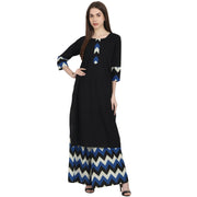 Black 3/4 sleeve kurta with blue printed ankle length plazzo