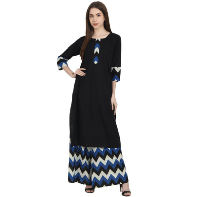 Black 3/4 sleeve kurta with blue printed ankle length plazzo