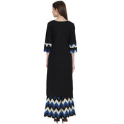 Black 3/4 sleeve kurta with blue printed ankle length plazzo