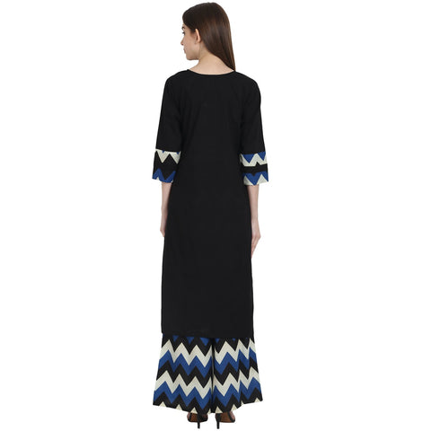 Black 3/4 sleeve kurta with blue printed ankle length plazzo