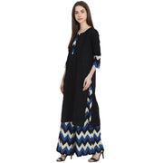 Black 3/4 sleeve kurta with blue printed ankle length plazzo
