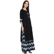 Black 3/4 sleeve kurta with blue printed ankle length plazzo