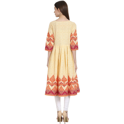 Peack printed 3/4 sleeve cotton anarkali kurta