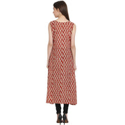 Red printed sleevless cotton A-Line kurta