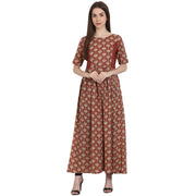 Red printed half sleeve cotton anarkali kurta