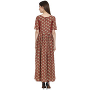 Red printed half sleeve cotton anarkali kurta