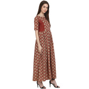 Red printed half sleeve cotton anarkali kurta