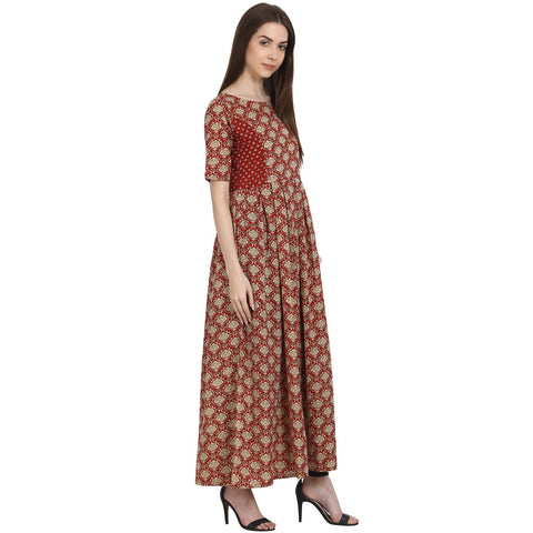 Red printed half sleeve cotton anarkali kurta