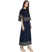 Navy Blue cotton slub A-line floor length kurta