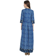 Blue printed 3/4 sleeve cotton Anghrakha kurta