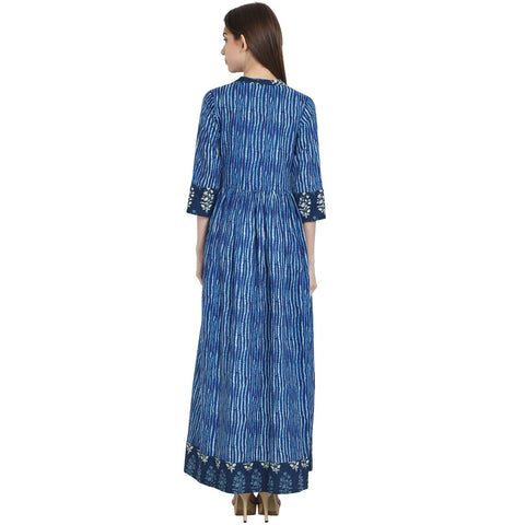 Blue printed 3/4 sleeve cotton Anghrakha kurta