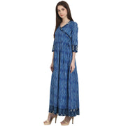 Blue printed 3/4 sleeve cotton Anghrakha kurta
