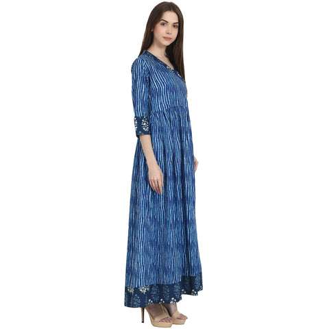 Blue printed 3/4 sleeve cotton Anghrakha kurta
