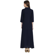 Navy blue 3/4 sleeve front open cotton slub A-line kurta