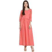 Peach 3/4 sleeve cotton slub A-line kurta