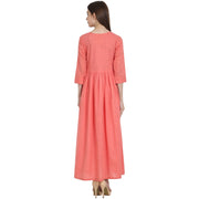 Peach 3/4 sleeve cotton slub A-line kurta