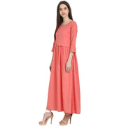 Peach 3/4 sleeve cotton slub A-line kurta