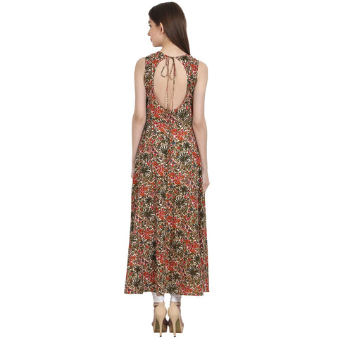 Multi printed sleevless cotton anarkali kurta