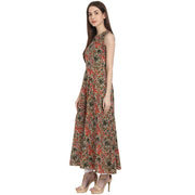 Multi printed sleevless cotton anarkali kurta