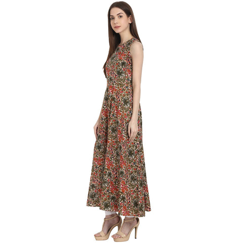 Multi printed sleevless cotton anarkali kurta