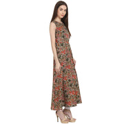 Multi printed sleevless cotton anarkali kurta