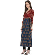 Multi printed 3/4 sleeve cotton A-line kurta