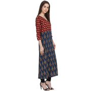 Multi printed 3/4 sleeve cotton A-line kurta