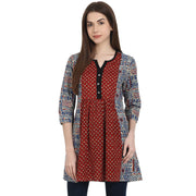 Multi printed 3/4 sleeve cotton A-line tunics